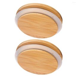 Storage Bottles 2 Pcs Bamboo Wood Sealing Container Lid Bottle Silicone Caps Bowl Protector Top