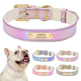 Dog Collars Leashes Personalized Cat Collar PU Leather Puppy Cats ID With Name Tag Nameplate Adjustable for Small Medium Dogs Pitbull H240522
