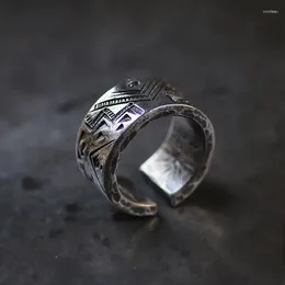 Cluster Rings Designer Original Thai Silver Hand-engraved Terrace Opening Adjustable Ring Retro Trend Men's Jewelry