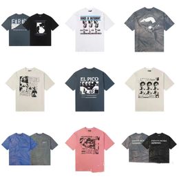 Men's T Shirts Water washed retro pocket letter printed men's and women's loose fitting short sleeved T-shirt
