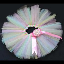 Skirts Multicolor Girls Flower Tutu Skirts Infant Toddler 100% Handmade Layers Tulle Skirt with Ribbon Bow Kids Ballet Tutu Pettiskirts Y240522