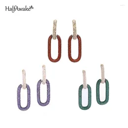 Dangle Earrings Retro Colourful Zircon Simple Circle Drop Earring For Women Silver Plated Purple Korean Style Stud Jewellery Trend