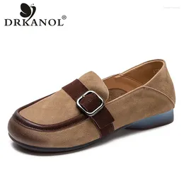 Casual Shoes DRKANOL Women Loafers 2024 Spring Slip On Flat Literary Style Mixed Colours Soft Comfort Retro Genuine Cow Leather