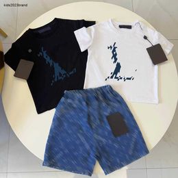 New kids tracksuits designer boys Summer denim suit baby clothes Size 100-150 CM 2pcs Blue logo print T-shirt and denim shorts 24May