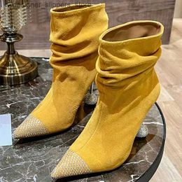Boots Featuring rhinestone ankle boots special crystal ball pleated high heels high-end dresses designer winter Q240523