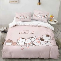 Bedding sets Cute cartoon animal pink toddler bedding 3D fun cat print down duvet cover double large teenage girl bedroom decorationQ240521