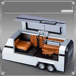 Diecast Model Cars 1/32 Tesla Cybertruck Pickup Trailer Alloy Car Model Diecasts Metal Toy Off-road Vehicles Truck Model Sound and Light Kids Gifts