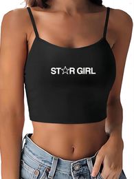 Women's Tanks STER GRIL Letter Pattern Girl Sexy Slim Navel Spaghetti Straps Short Camisole Top
