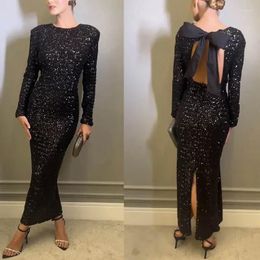 Casual Dresses Autumn Winter Women Elegant Sequins Party Dress Sexy Long Sleeve Bow Backless High Waist Corset Slit Bodycon Prom Gown