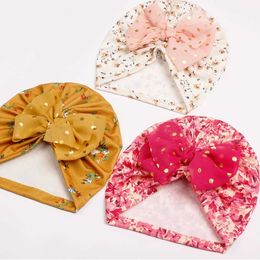 Hair Accessories 1pcs Bohemia Style Big Bow Soft Baby Hat Baby Girls Turban Hat Newborn Infant Cap Beanies Toddler Headwraps Kids Headwear Y240522