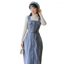 Work Dresses Spring Autumn Knitted Sweater Dress Suit Women Clothing 2024 Corduroy Suspender Two-piece Sets 152b