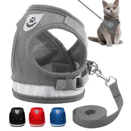 Cat Collars Leads Harness and Leash Set Reflective Kitten Puppy Dogs et Mesh Pet Clothes For Small Chihuahua Yorkies Pug H240522