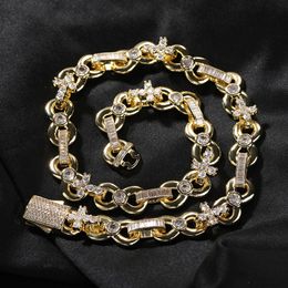 High Quality Hip Hop 12mm Infinite Cross Chain Necklace Bracelets 5A T Zircon Mens Jewelry Set