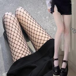 Women Socks Sexy Fishnet Stockings Black White High Waist Tights Long Anime Lolita Mesh Nylon Lingerie Pantyhose Female Leggings