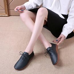 Casual Shoes Est Woman Flats Breathable Sew Oxford Sneakers Women Lace Up Split Leather Hollow Moccasins Loafer