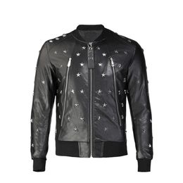 Philipps Plain Men 's Jacket PP 스컬 브랜드 가을 가을 겨울 진짜 가죽 블레이저 칼라 시뮬레이션 힙합 스트리트웨어 오토바이 수집 외부웨어 코트 재킷