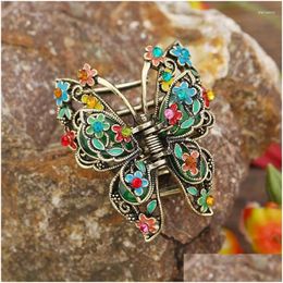 Hair Clips & Barrettes Morkopela Vintage Claw Metal Butterfly Flower Clip Accessories Women Banquet Crab Rhinestone Jewelry Drop Deli Dhtno