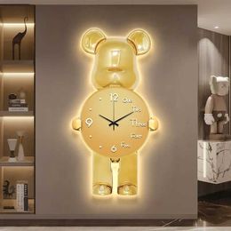 Action Toy Figures Creative violent bear themed wall clock with unique cartoon design lamp used for home decoration H240522