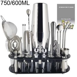 13-22Pcs 750ml 600ml Boston Cocktail Shaker Bar Tools Wine Mixer Set Bartender Cocktail Shaker Tool Kit with Holder 240522