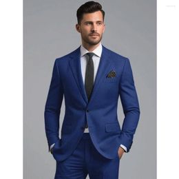 Men's Suits Royal Blue Notch Lapel Men Fashion Business Casual Wedding Tuxedo Two Piece (Blazer Pants) Formal Office Suit Slim