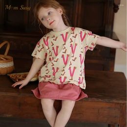 Clothing Sets Fashion Baby Girl Summer Cotton Letter Print Tshirt Solid Pocket Skirts Infant Toddler Child Set Clothes 1-10Y
