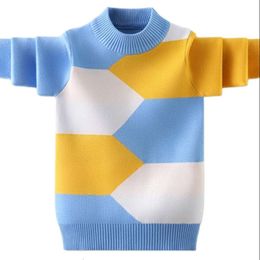 Boys pullovers spring-winter kids warm jacket teenage fashionable knitted bottoming shirt youth clothes plush inside top L2405