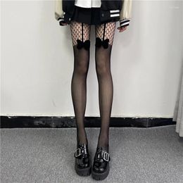 Women Socks Early Spring 2024 Korean Sexy Fishnet Pure To Sling Bow Hollow Black Stockings
