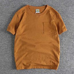 Men's T-Shirts Simple design cotton pocket mens T-shirt solid color short sleeved basic style Q240521