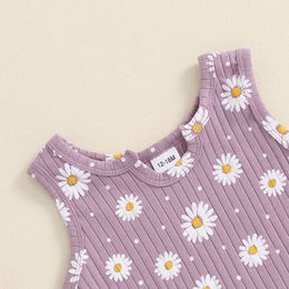 MISOWMNJOY Soft Ribbed Kids Baby Girls Clothing Set Fashion Summer Toddler Outfits Sleeveless Daisy Print Tank Tops Shorts Suits