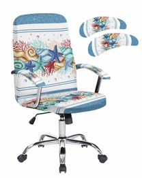 Chair Covers Marine Watercolour Starfish Shell Coral Lake Blue Elastic Office Cover Gaming Computer Armchair Protector Seat