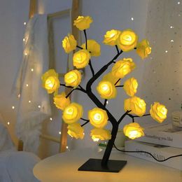 Decorative Objects Figurines 24 LED red rose tree lamp table fairy flower night for home parties Christmas weddings bedroom decoration gifts H240521 RHUC