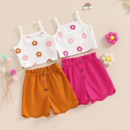 Clothing Sets Summer Toddler Baby Girl 2Pcs Outfits Fashion Sleeveless Floral Tank Tops And Button Shorts Set Children Suit 0-4 Years