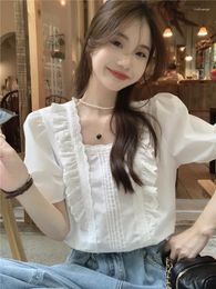 Women's Blouses Korean Gentle Wind Lace Short-sleeved Women French Loose White Shirt