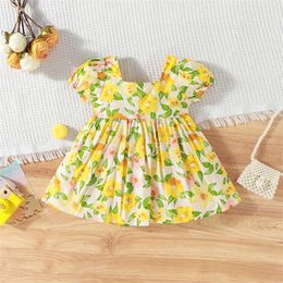 Sommer Casual Baby Beach Kleid Bug Baumwolle kurzärmelig quadratische Nacken Kinderkleidung für Kinder