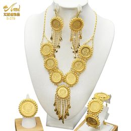 ANIID African Gold Colour Coin Necklace Bracelet Jewellery Sets For Women Dubai Middle East Bridal Wedding Jewellery Gifts 240516