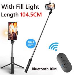 Selfie Monopods Foldable mini wireless Bluetooth selfie stick tripod with fill light shutter remote control suitable for Samsung Huawei iPhone d240522