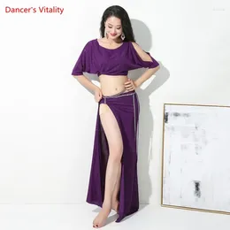 Stage Wear Belly Dance Three-Piece Suit Female Adult Elegant Sequins Top Practise Clothes Diamond Belt And Long Skirt Performance Set