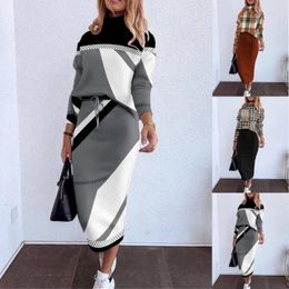 Work Dresses OL Elegant Sexy Solid Colour Two Piece Sets Skirt Women High Collar Long Sleeve Slim Tops Pencil