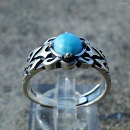 Cluster Rings Solid 925 Sterling Silver Jewellery Rhodium Plated Natural Larimar Stone Round Shape 6mm