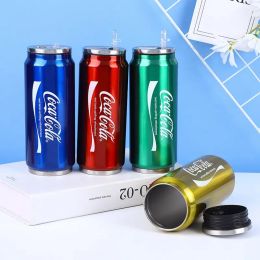 450ml Stainless Steel Mug with Straw Thermos Cup Car Vacuum Flasks Portable Soda Can Insulated Water Bottle Travel Drink Cup
