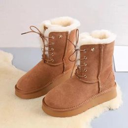 Boots 2024 Winter Women Ankle Outdoors Flat With Warm Short Plush Lace-up Waterproof Wear Resistant Ladies Botas Mujer