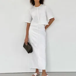 Work Dresses White Cotton And Linen Design Tassel Short Sleeved Straight Tube Skirt Set Summer Women's Clothing
