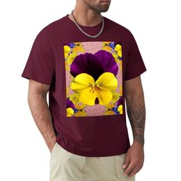 Men's Polos PURPLE-YELLOW PANSY SPRING FLORAL ABSTRACT T-Shirt Cute Tops Summer Top Customs Sweat Shirts Men