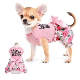 Dog Apparel Floral Jumpsuit Summer Overalls For Small Dogs Girl Puppy Clothes Pyjamas Cat Outfits Pink Rose Flower Costume 2024