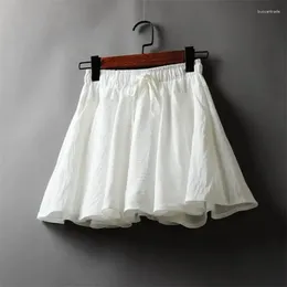 Skirts Spring Summer Korean Women Cotton Linen Lace-up Mini Skirt Ladies High Waist A-line Pleated With Pocket Female L483