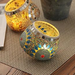 Candle Holders Bohemian Style Glass Holder Mosaic Spinning Top Candlestick Romantic Wedding Birthday Gifts Home Decoration Furnishings