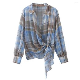 Women's Blouses 2024ZAR Spring/Summer Fashion Loose And Lazy Style Versatile Design Long Sleeved Chequered Shirt