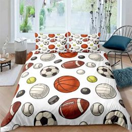 Bedding sets Football Duvet Cover Sports Theme Ball Games Set Kids Basketball Hockey Comforter Twin for Boys Girls Room Decor H240521 PQ2F