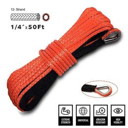 7700 Lbs Winch Rope Trailer Winch Rope with Hook 6mm x 15m - 3 Color Synthetic Winch Rope Towing Rope for ATV UTV Truck Boat