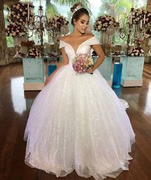 Sparkle Sequined Princess Wedding Dresses 2024 Off Shoulder Shiny Ball Gown Bridal Gowns Lace-Up Long Vestido de Noiva Robe De Mariee